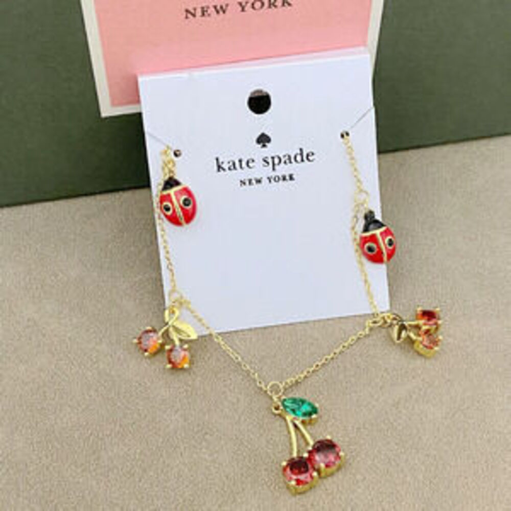 kate spade Pastoral Enamel Zircon Ladybug Cherry Necklace